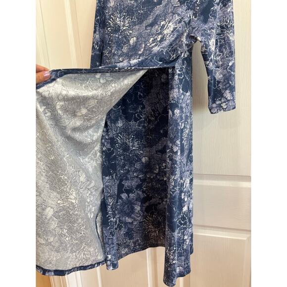 Pure Jill J. Jill Women M Faux Wrap Blue White Cotton Modal 3/4 Sleeve Dress - Picture 4 of 10